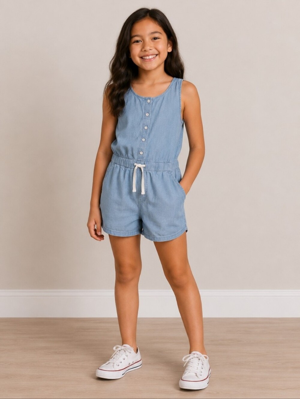 GAP Chambray Romper Girls Large Sleeveless Shorts